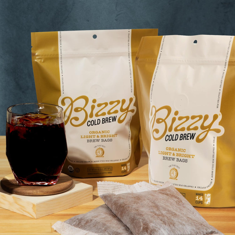 Bizzy close-up of coarse micro-sifted grounds inside brew bag, aromatic clarity