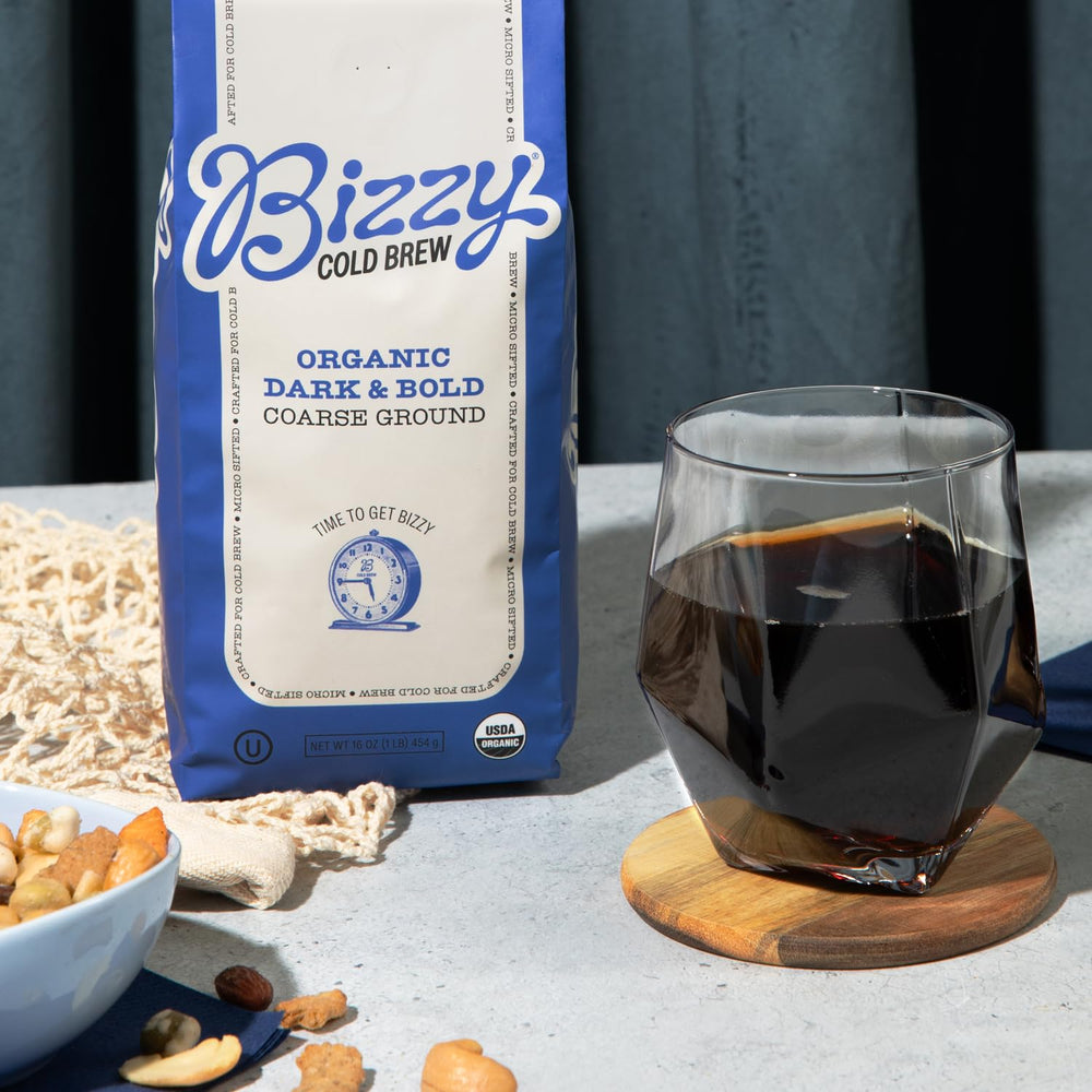 Bizzy coarse grind close-up showing texture for smooth cold-brew extraction benefit