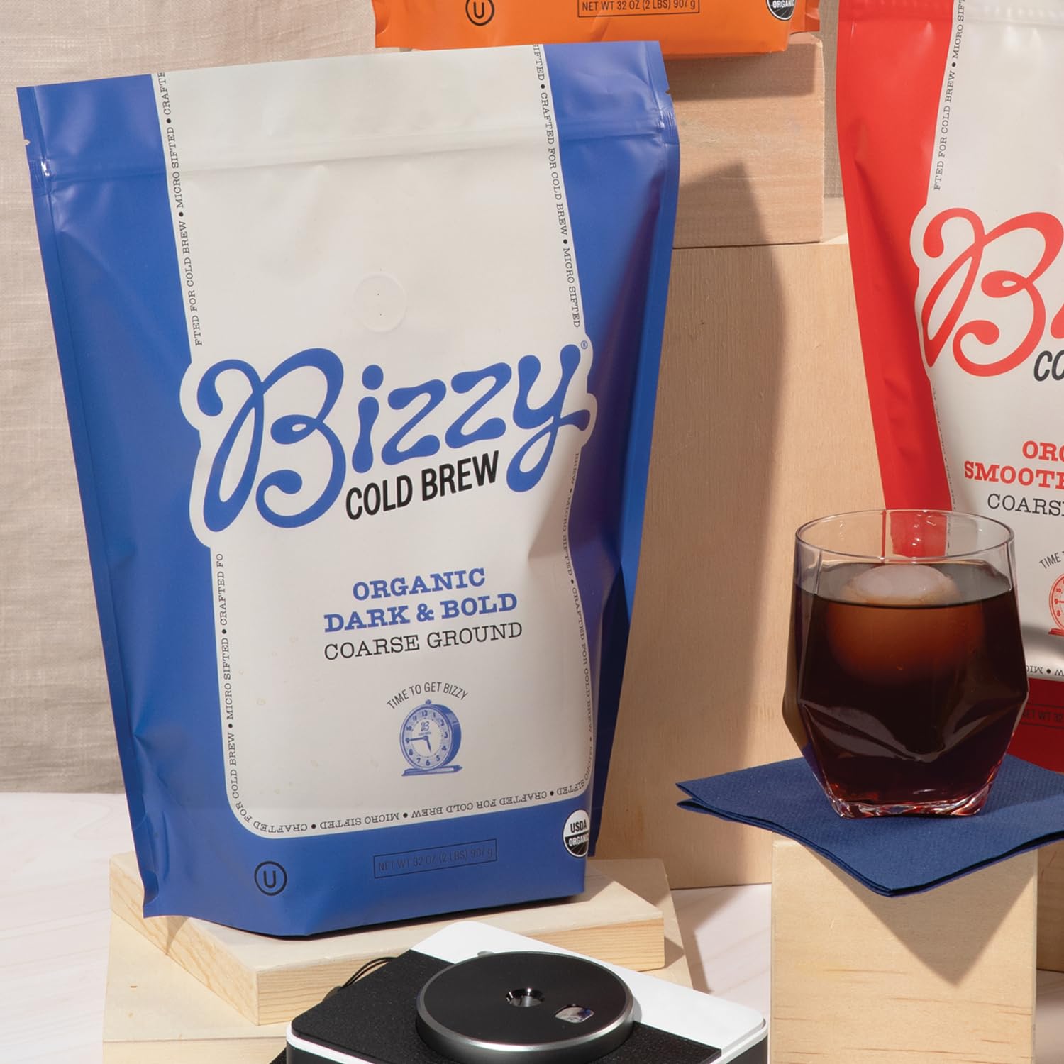 Bizzy close-up of coarse ground coffee texture showing ideal grind for smooth cold brew