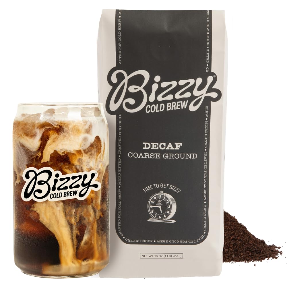 Bizzy decaf front packaging showing 1 lb bag and product branding for easy recognition