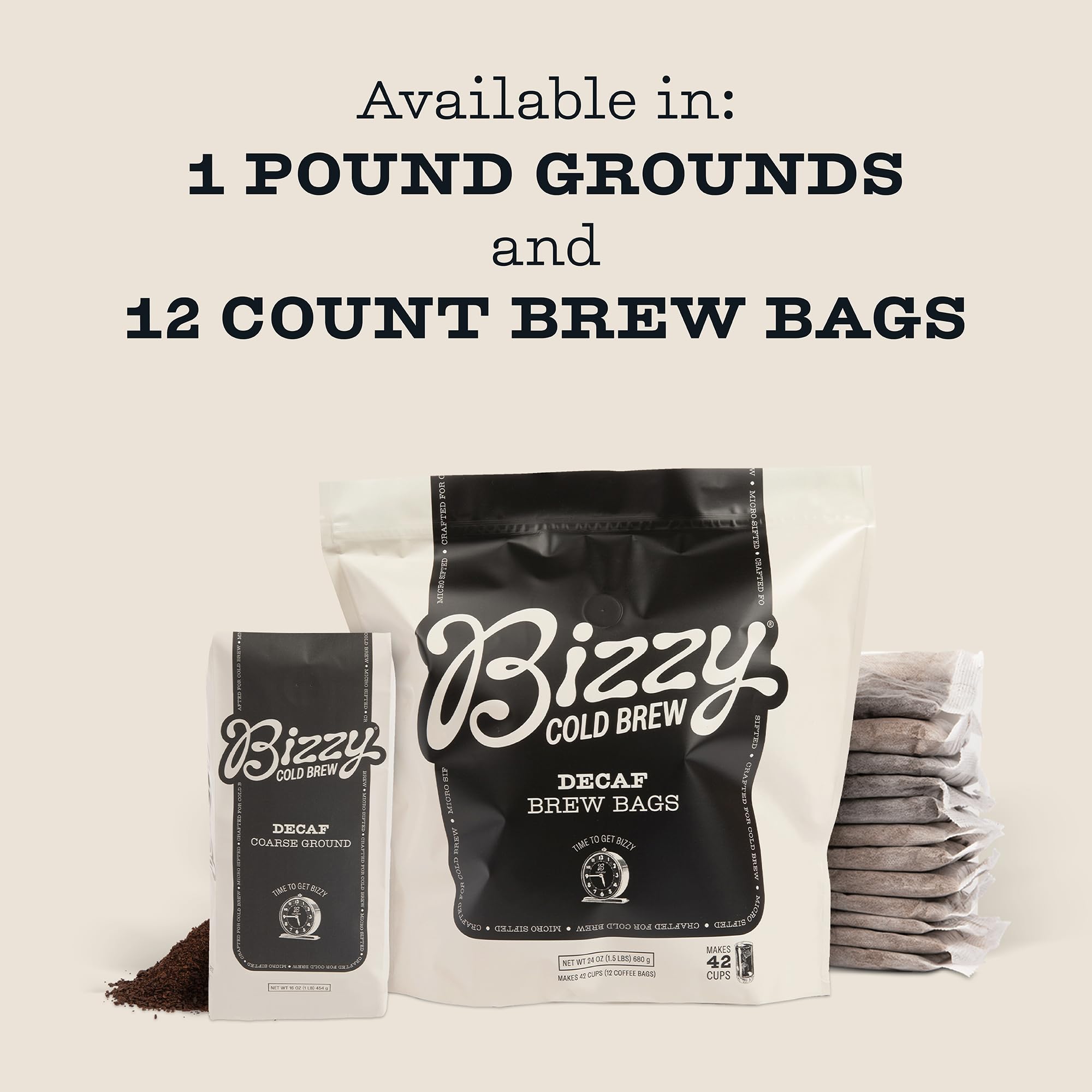 Bizzy decaf scale and portion showing measured scoop for consistent brewing