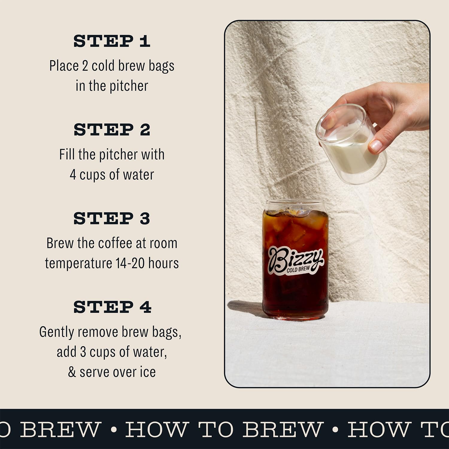 Bizzy decaf served over ice demonstrating smooth flavor and refreshing finish
