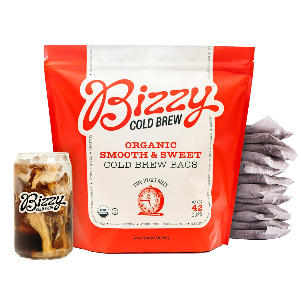 Bizzy front packaging showing 12-count cold brew bags and convenience