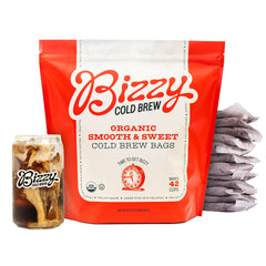 Bizzy front packaging showing 12-count cold brew bags and convenience