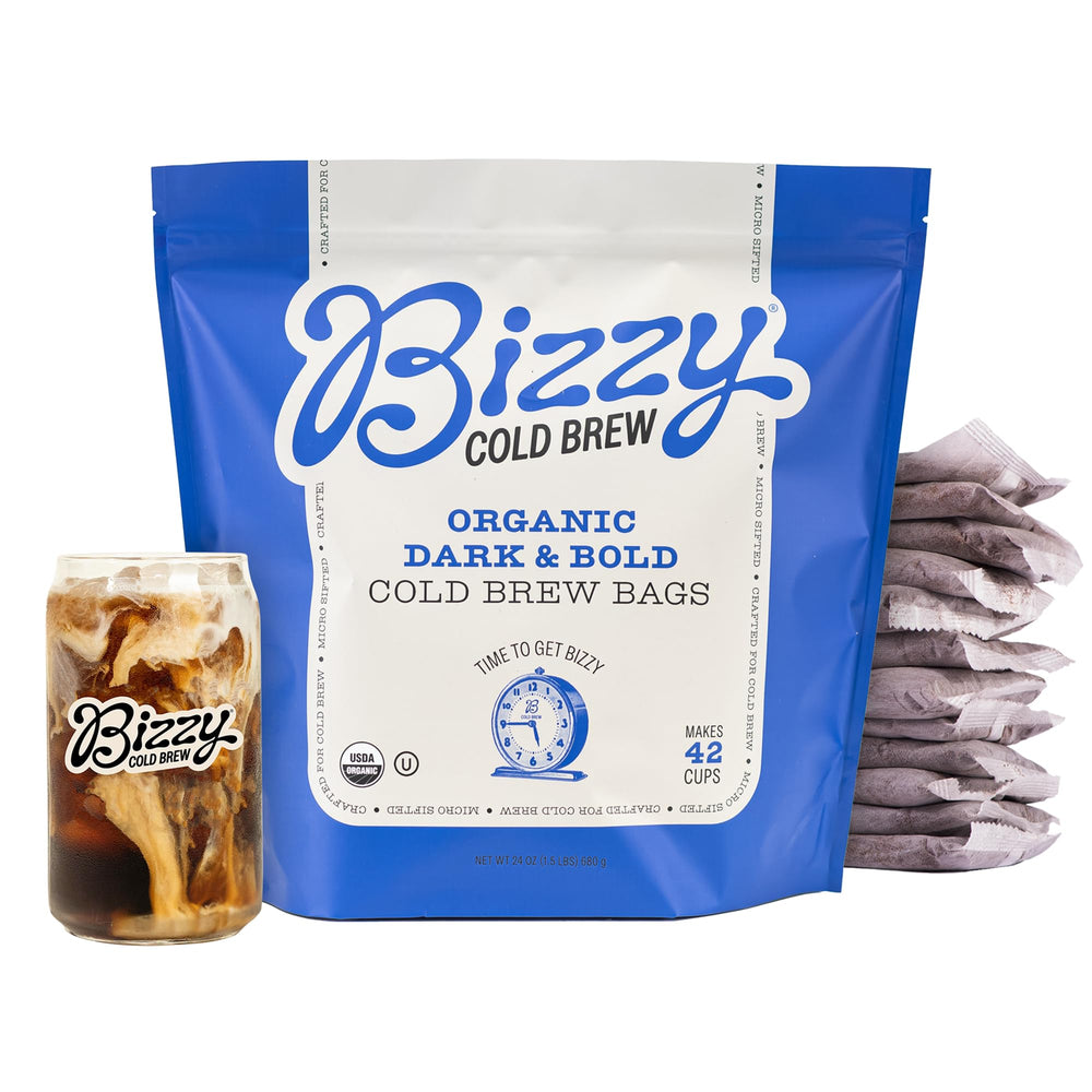 Bizzy front packaging showing 12-count brew bags and bold design for easy brewing