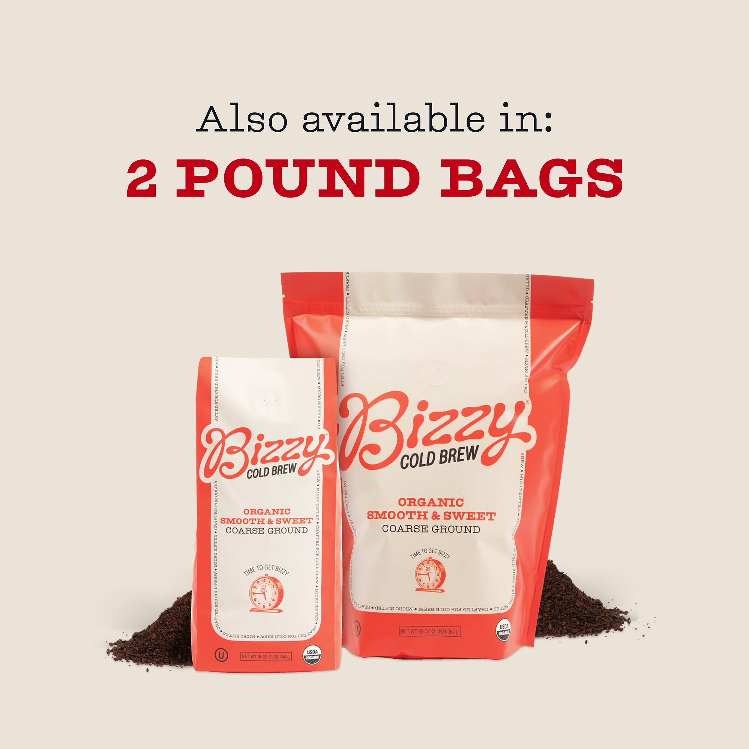 Bizzy hands touching ground showing coarse feel and consistent size for reliable brewing