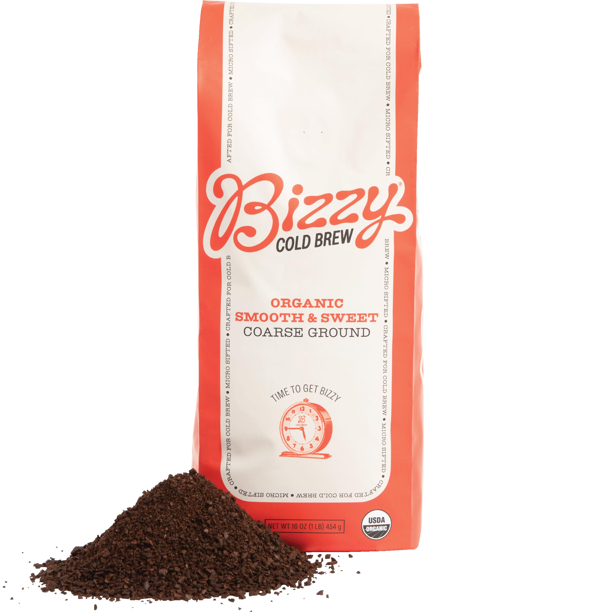 Bizzy served glass with ice showing smooth sweet cold brew with caramel and hazelnut notes