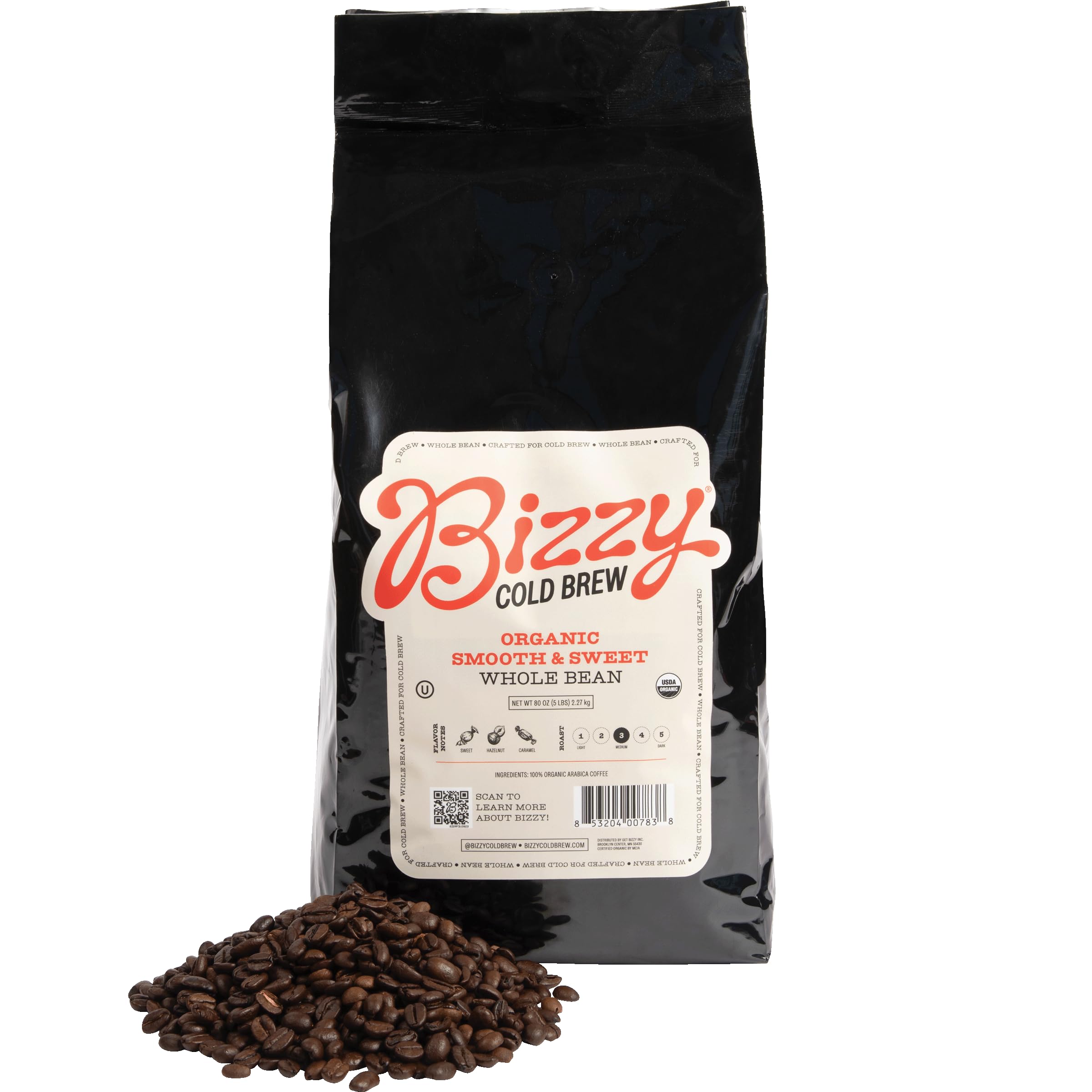 Bizzy whole bag front showing brand and 5 lb size, highlights value