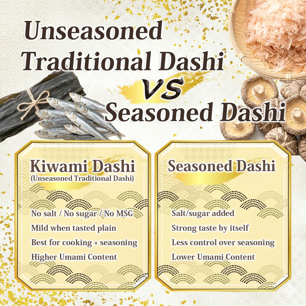 BJDesign macro of dashi granules and ingredient bits showing texture and quality