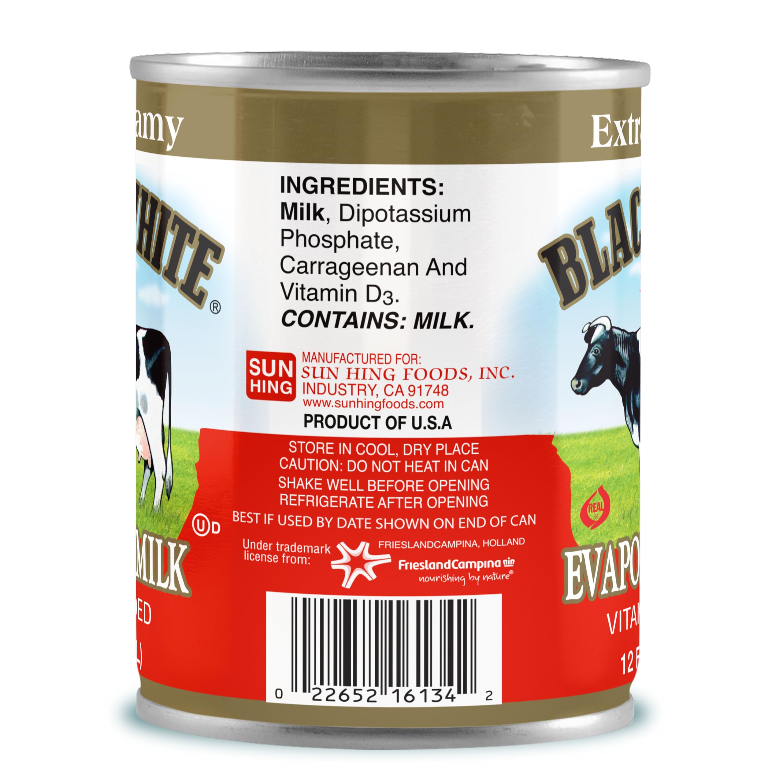 Black & White open can pouring creamy milk highlighting smooth texture benefit