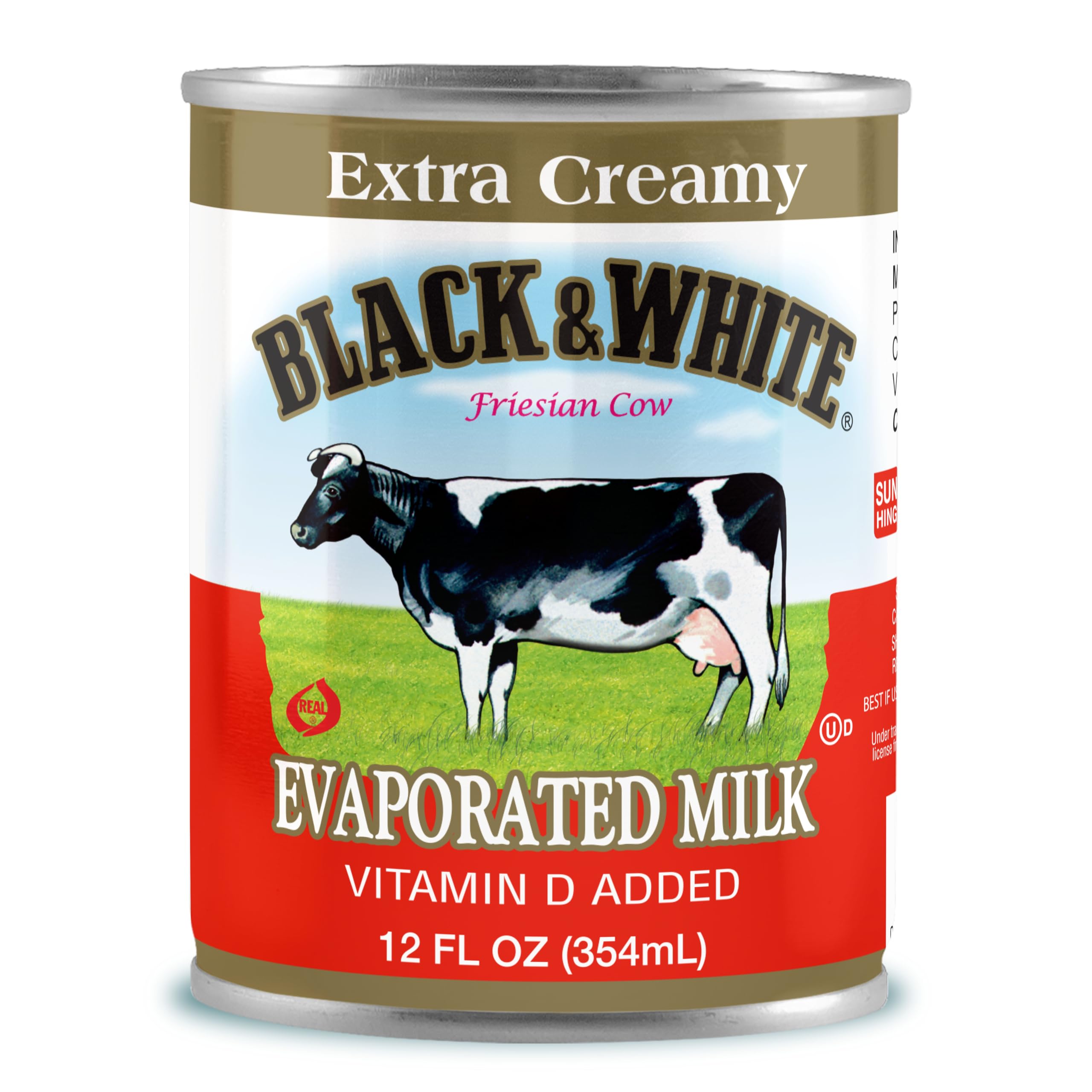 Black & White front can 12oz showing label and compact size for pantry convenience