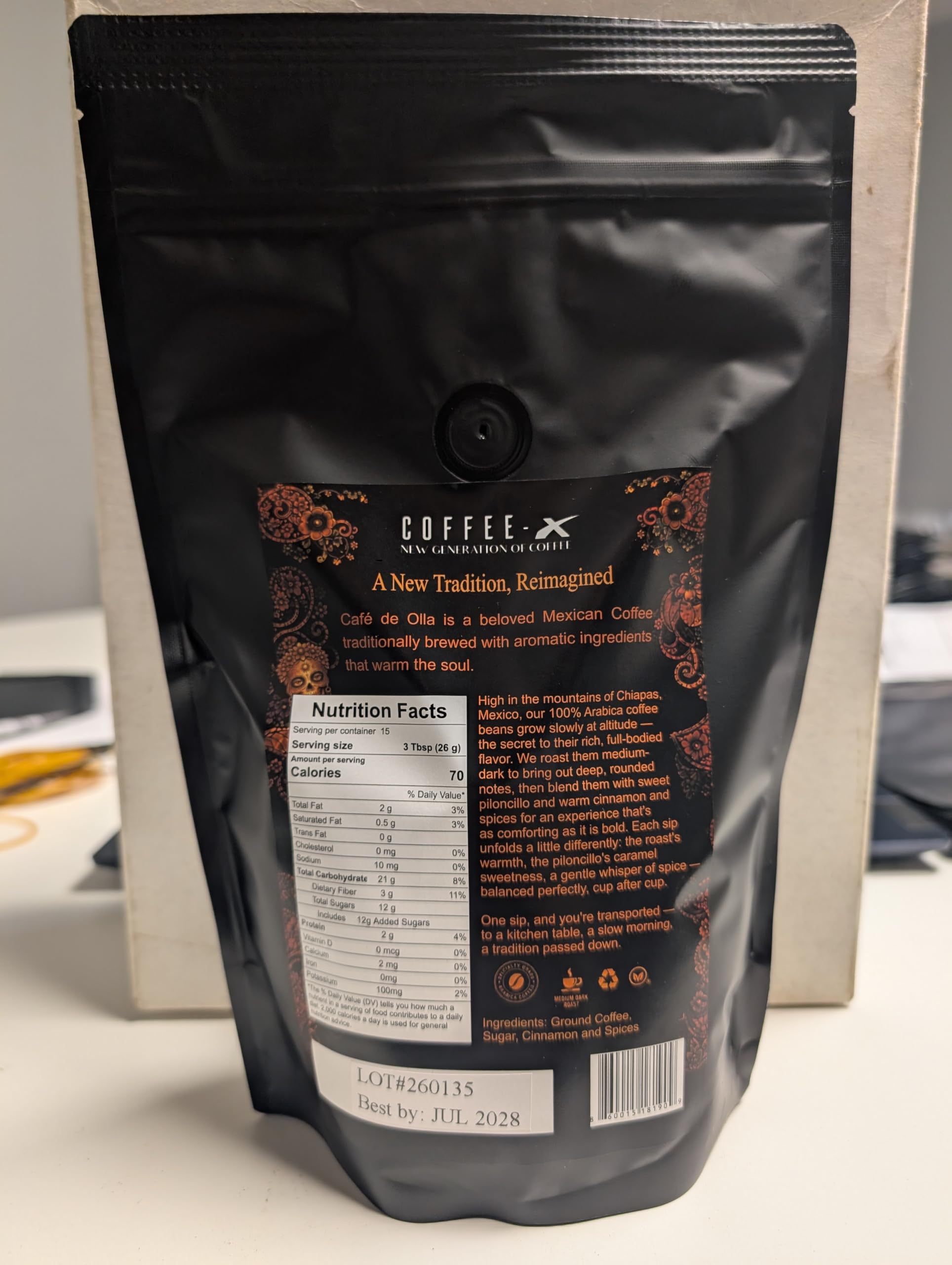 Black Drop Coffee close-up of ground blend highlighting cinnamon and texture for flavorful brew