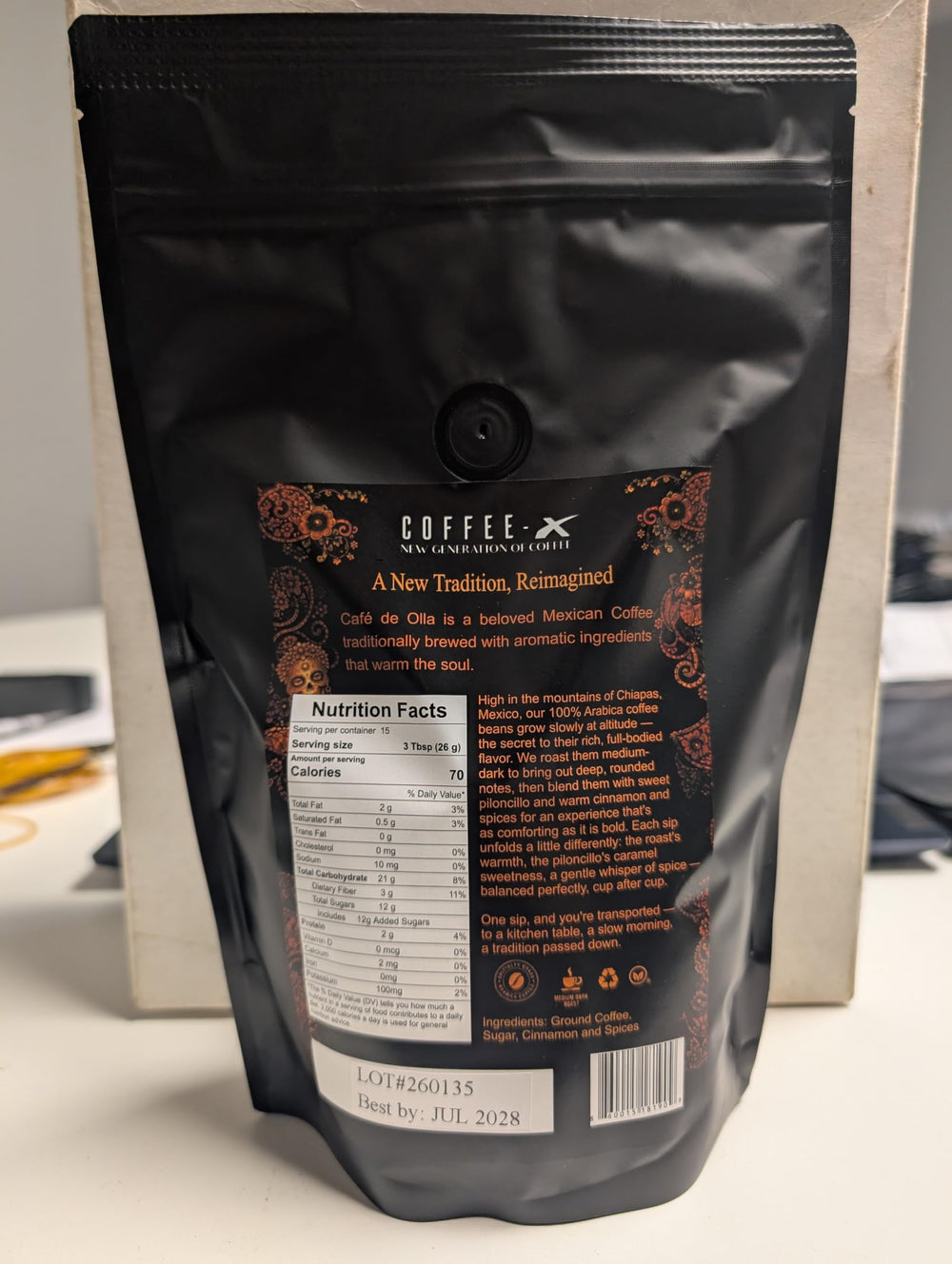 Black Drop Coffee close-up of ground blend highlighting cinnamon and texture for flavorful brew