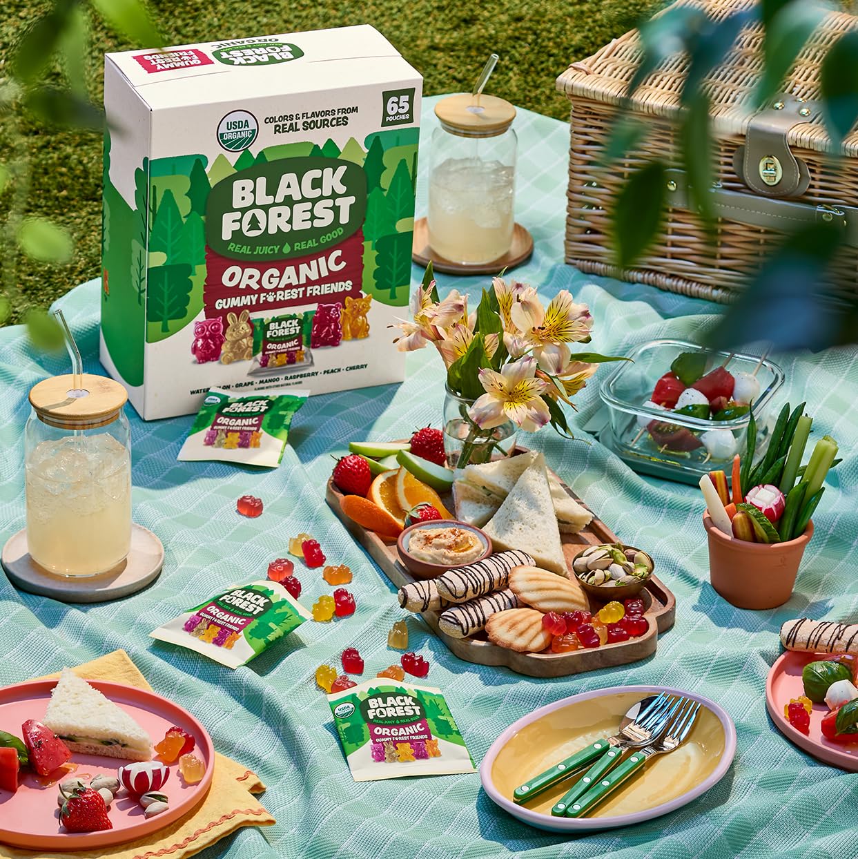 Black Forest pouch tucked inside a child's lunchbox for easy school snacks