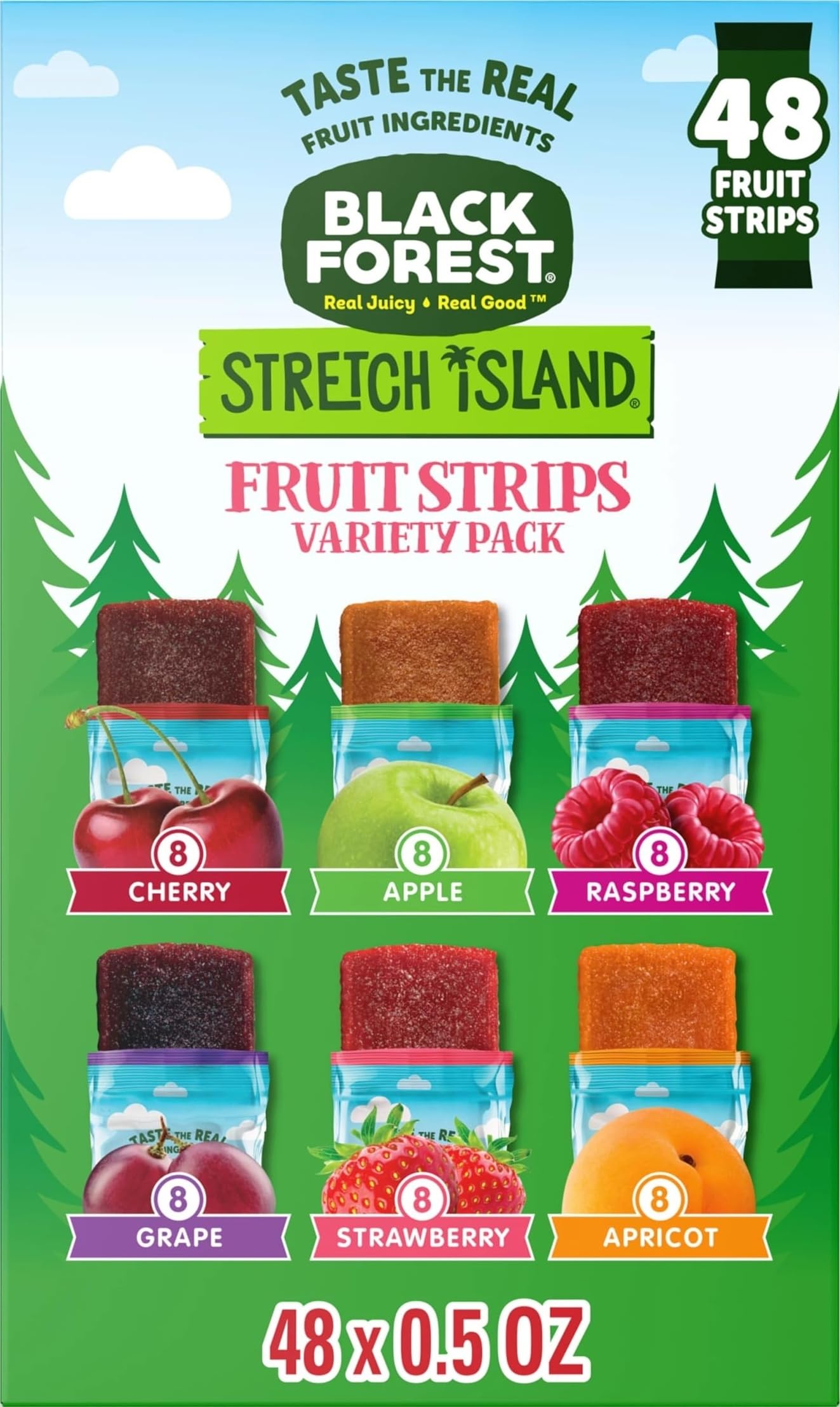 Black Forest front packaging showing variety pack and zero added sugar benefit