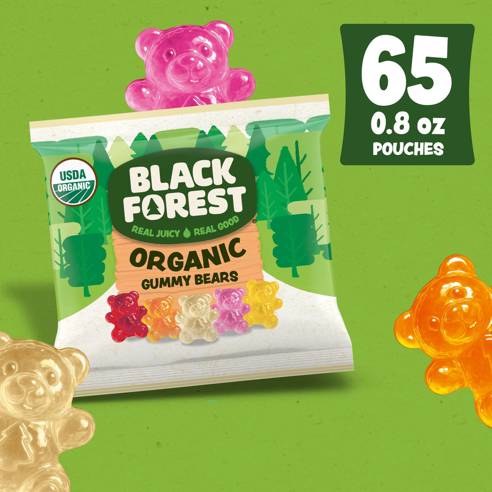 Black Forest opened 0.8 oz pouch with gummy bears ready to eat