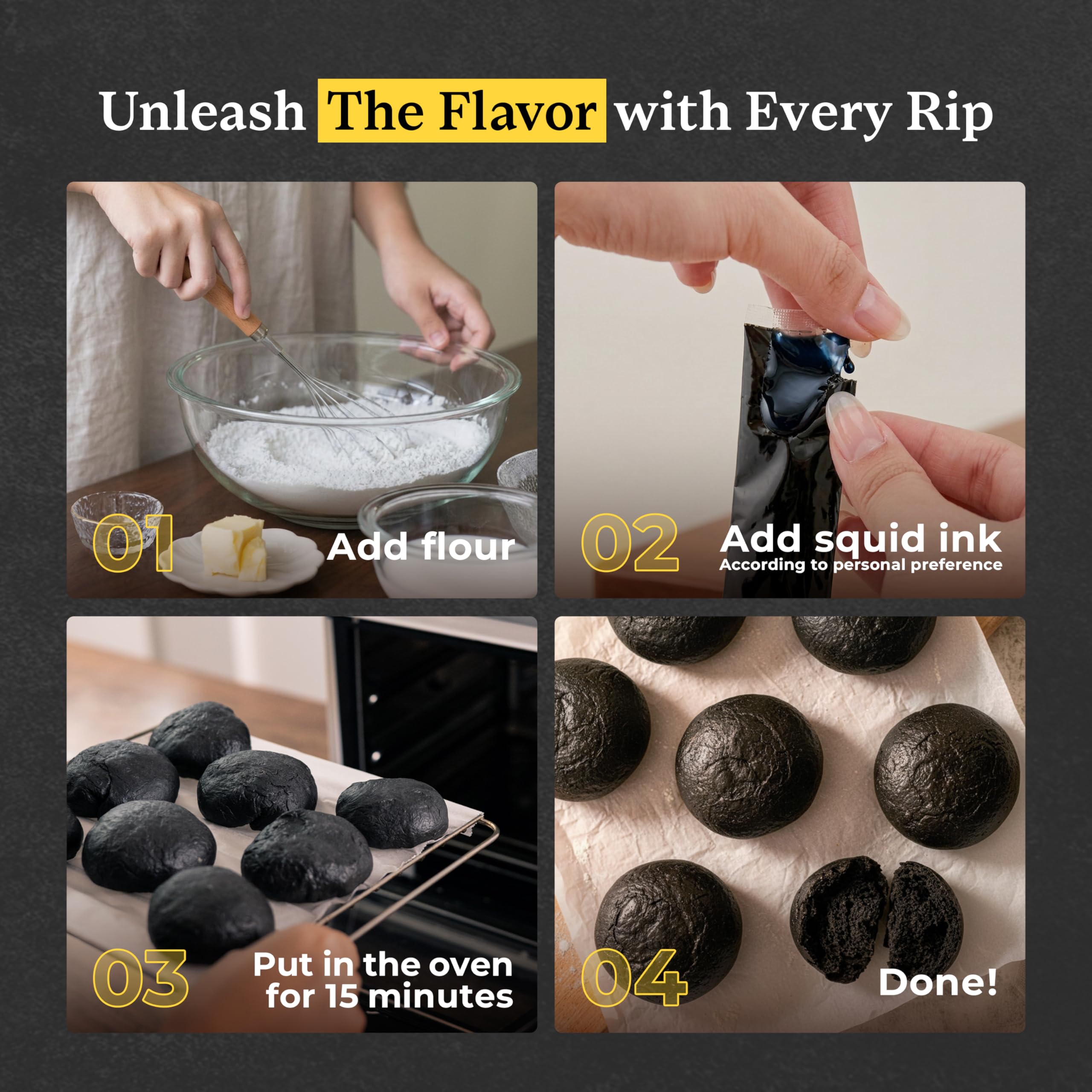 BLACK HUT ingredients label closeup highlighting squid ink, salt and carrageenan