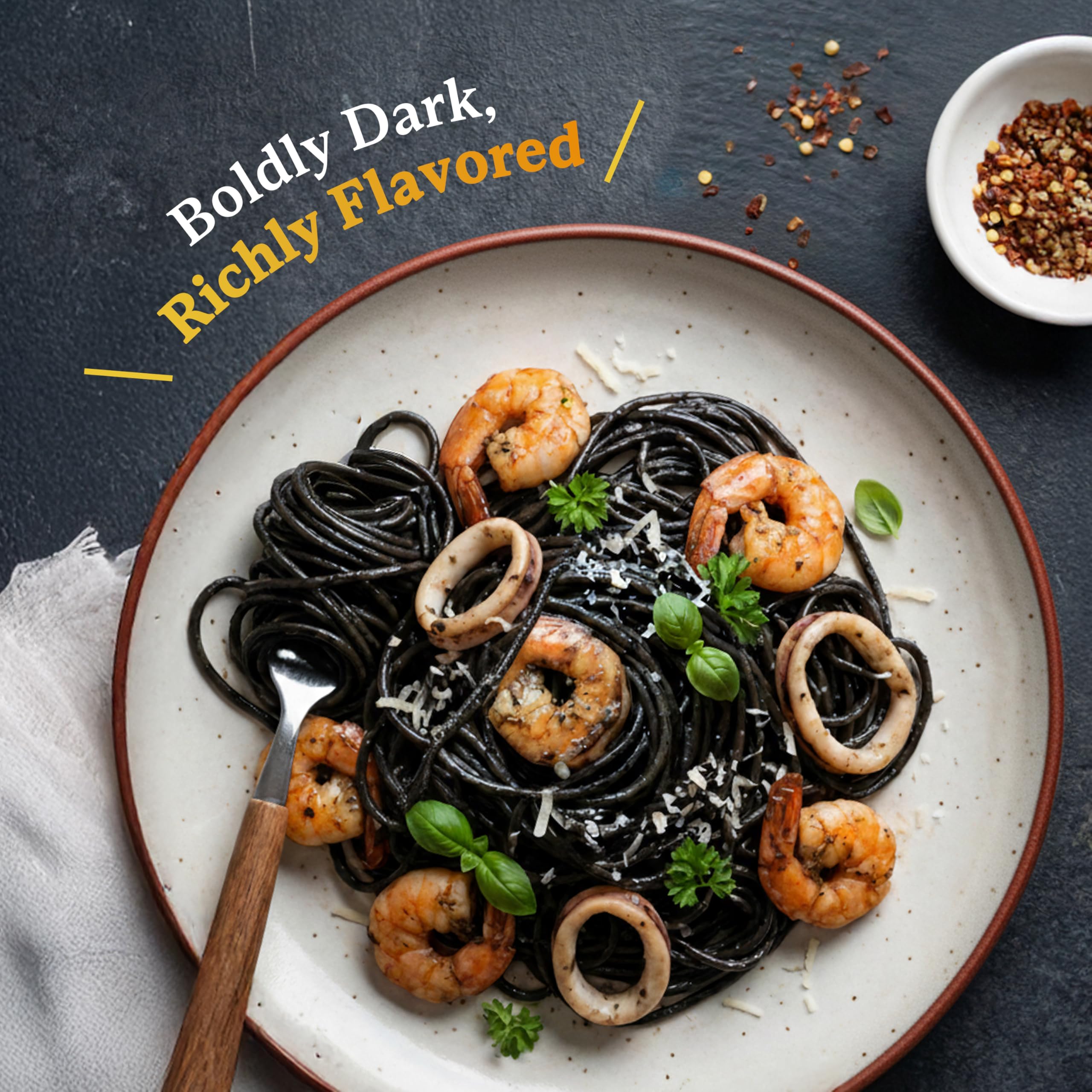 BLACK HUT mixed ink in bowl ready to add to recipes for vivid black color