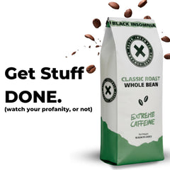 Black Insomnia whole bean close-up highlighting bean texture and roast for fresh grind benefit