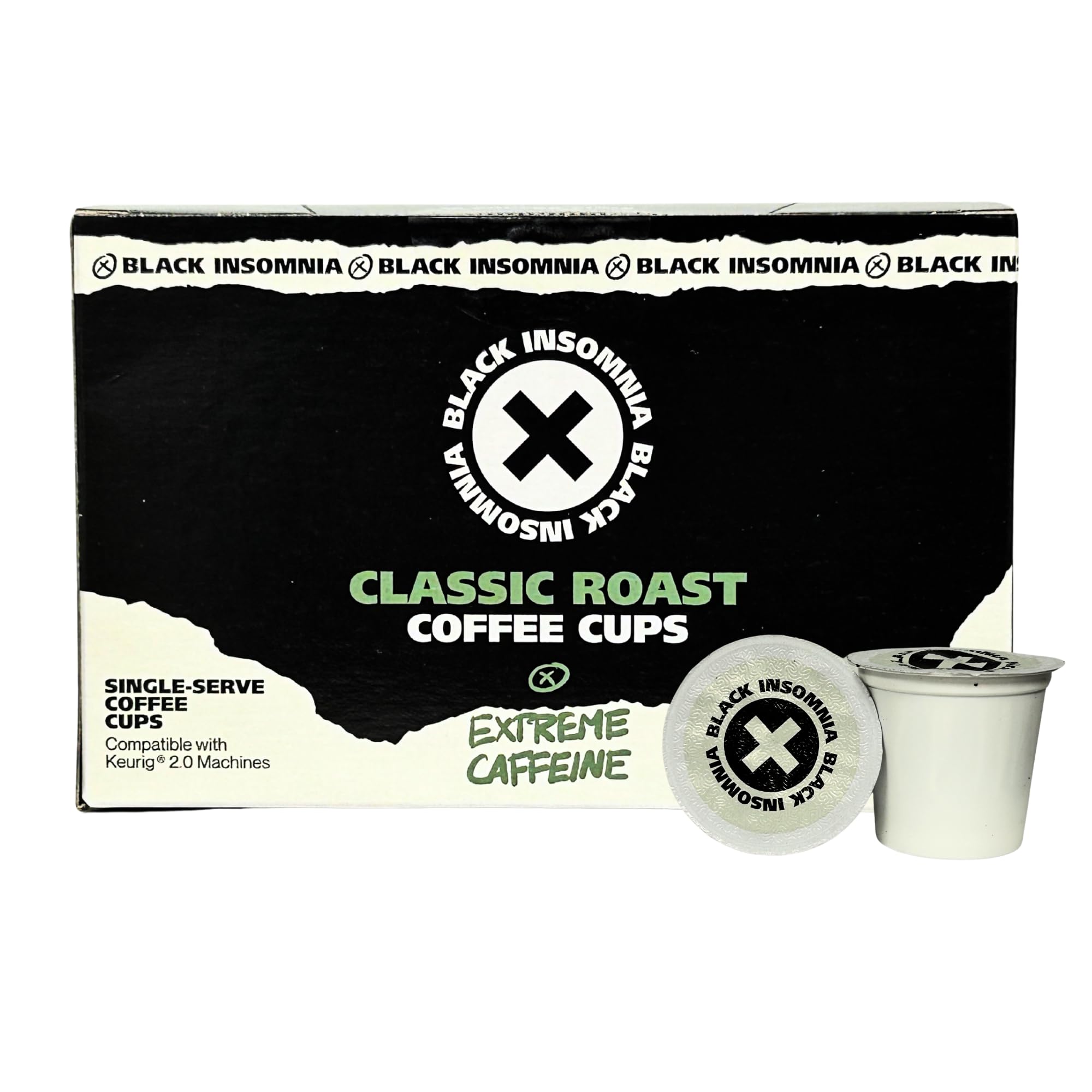 Black Insomnia front packaging showing 12-count pods and bold branding for convenience