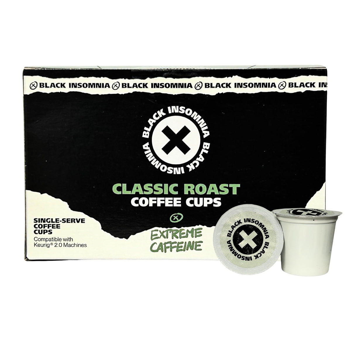 Black Insomnia front packaging showing 12-count pods and bold branding for convenience