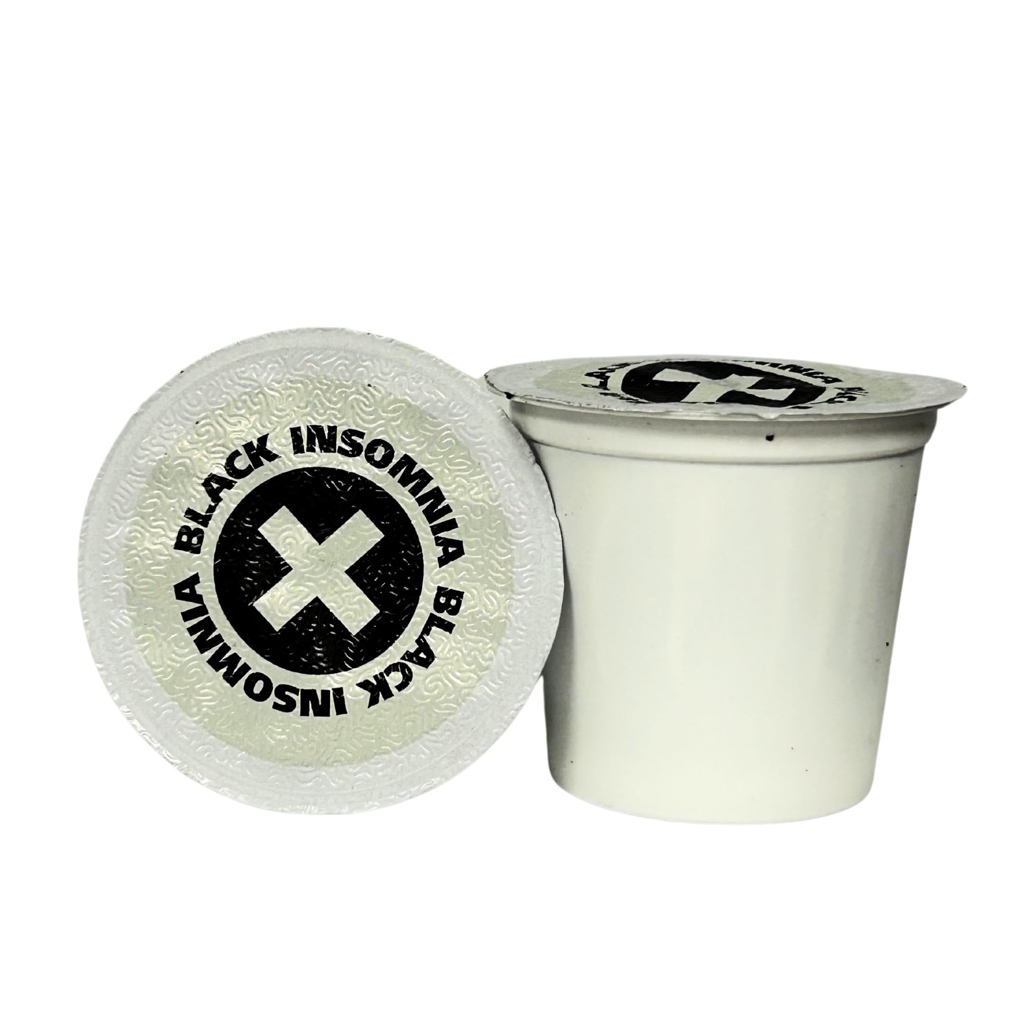Black Insomnia k-cup top label close-up highlighting Classic Roast and compatibility