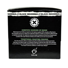 Black Insomnia pod inserted in Keurig brewer demonstrating fast, single-serve brewing
