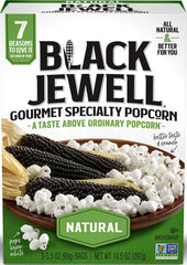 Black Jewell front packaging showing natural microwave popcorn benefits