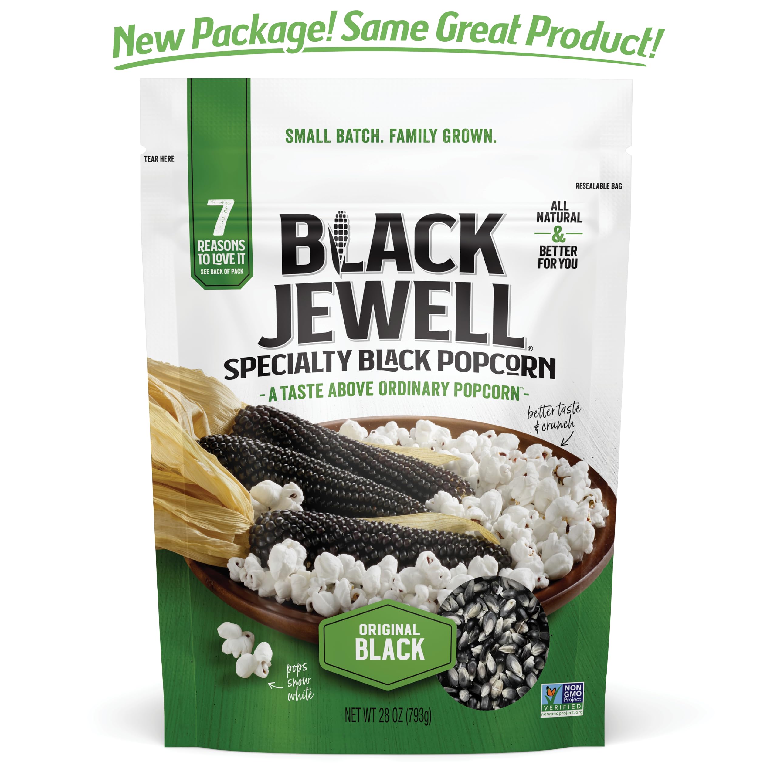 Black Jewell close-up of unpopped kernels highlighting heirloom texture and quality