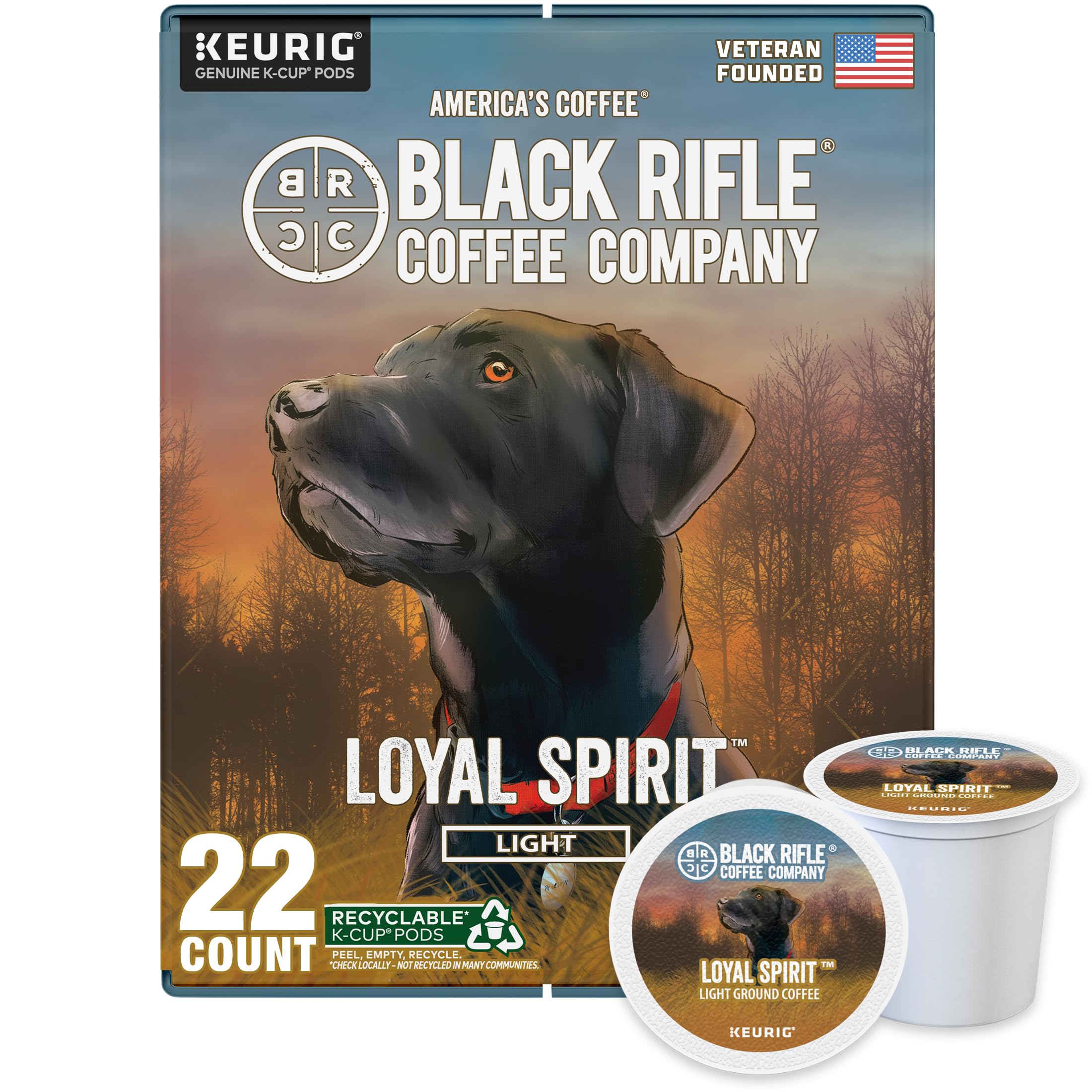 Black Rifle Coffee Company front packaging showing Loyal Spirit K-Cup box and convenience