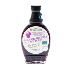 Blackberry Patch bottle front view showing label and rich blackberry syrup for flavorful topping
