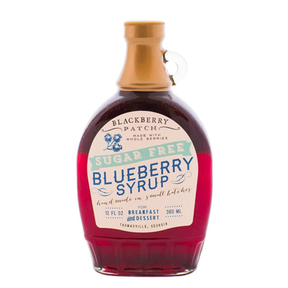 Blackberry Patch front label showing wild blueberry syrup and product benefits