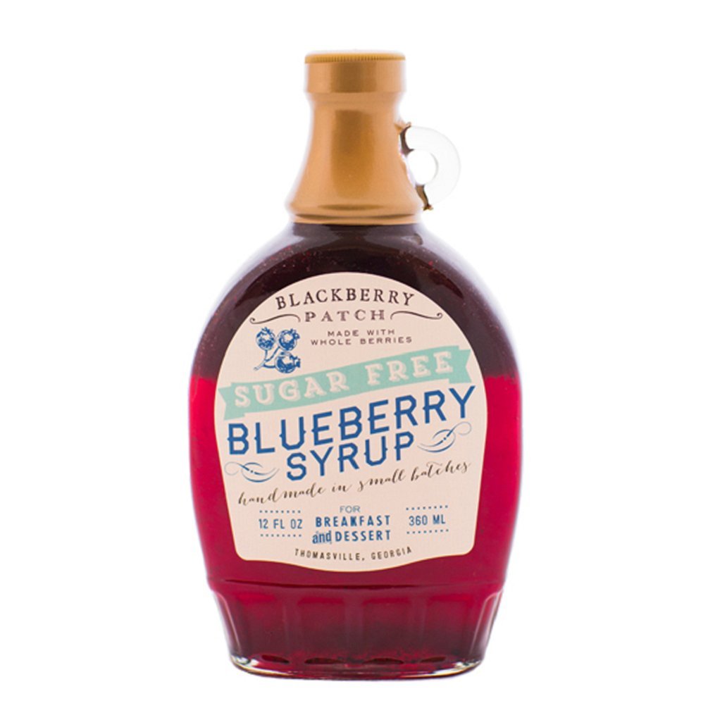 Blackberry Patch front label showing wild blueberry syrup and product benefits