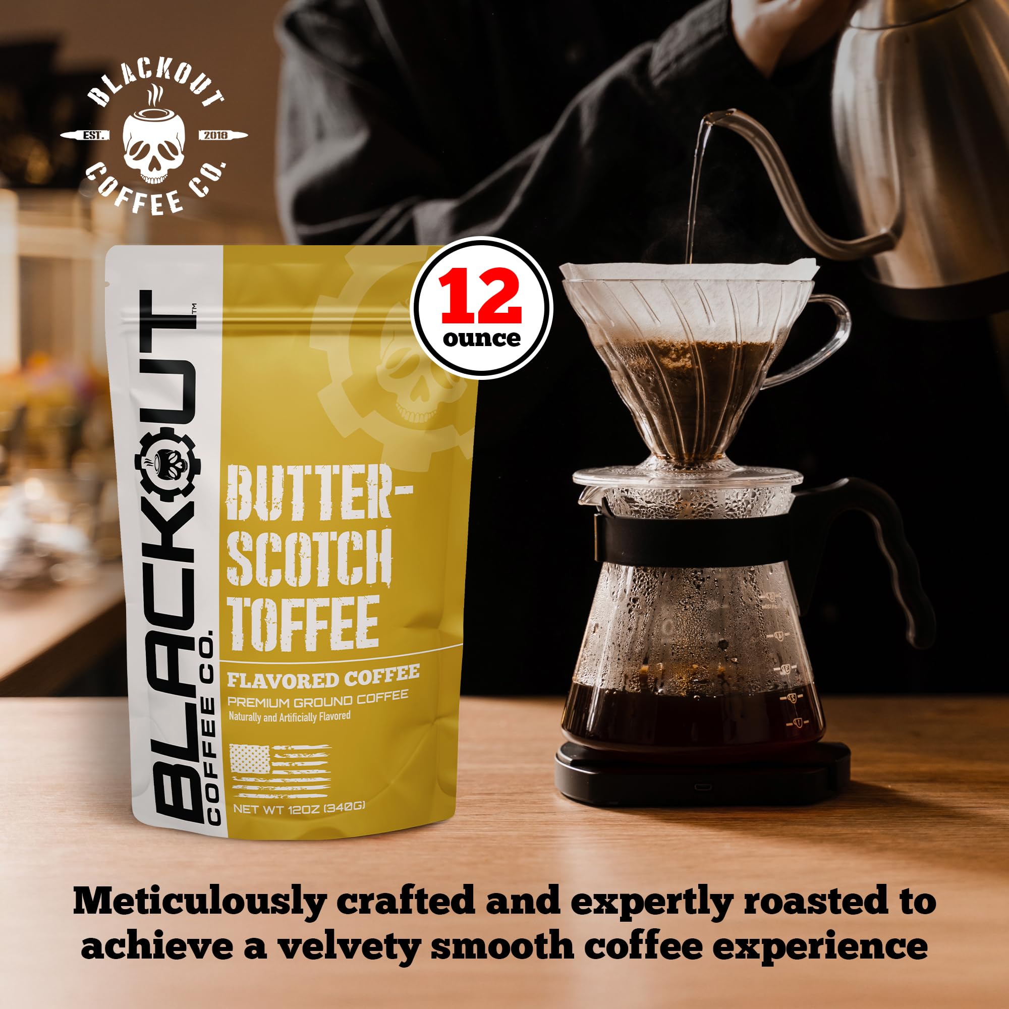 Blackout Coffee Co. espresso shot capturing crema and rich flavored notes for quick indulgence