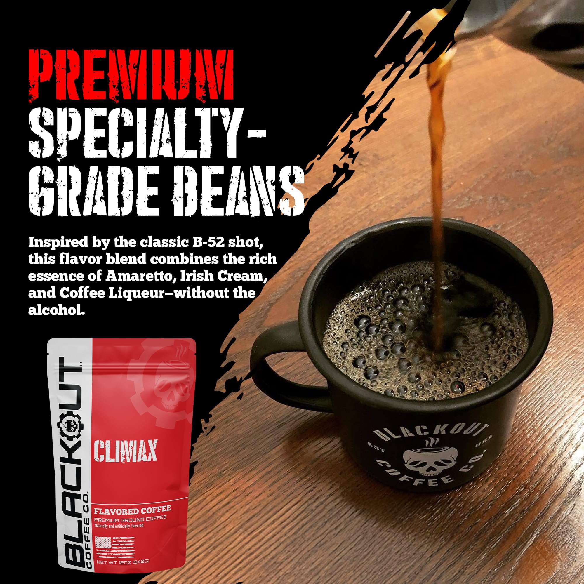 Blackout Coffee Co. brewed cup of Climax illustrating smooth dessert-like flavor