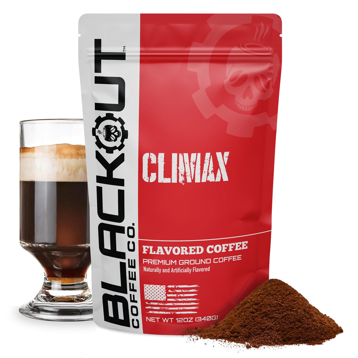 Blackout Coffee Co. Climax front bag showing branding and flavor benefits
