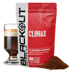 Blackout Coffee Co. Climax front bag showing branding and flavor benefits