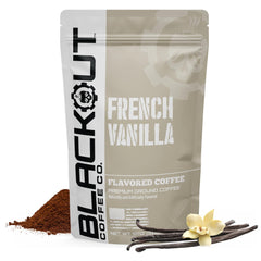 Blackout Coffee Co. front packaging showing 12 oz bag and french vanilla branding benefit clarity