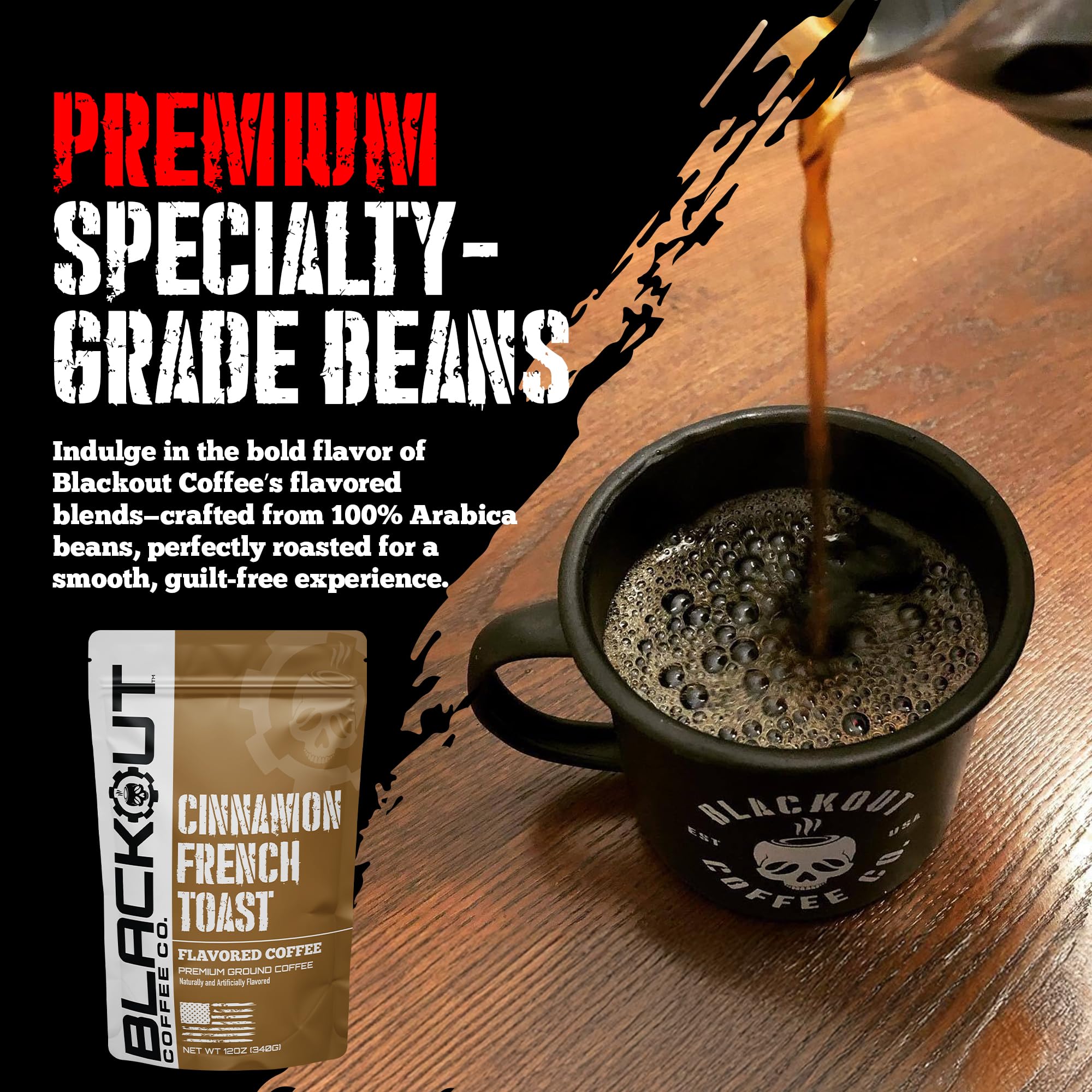 Blackout Coffee Co. measuring scoop beside grounds for precise brewing control
