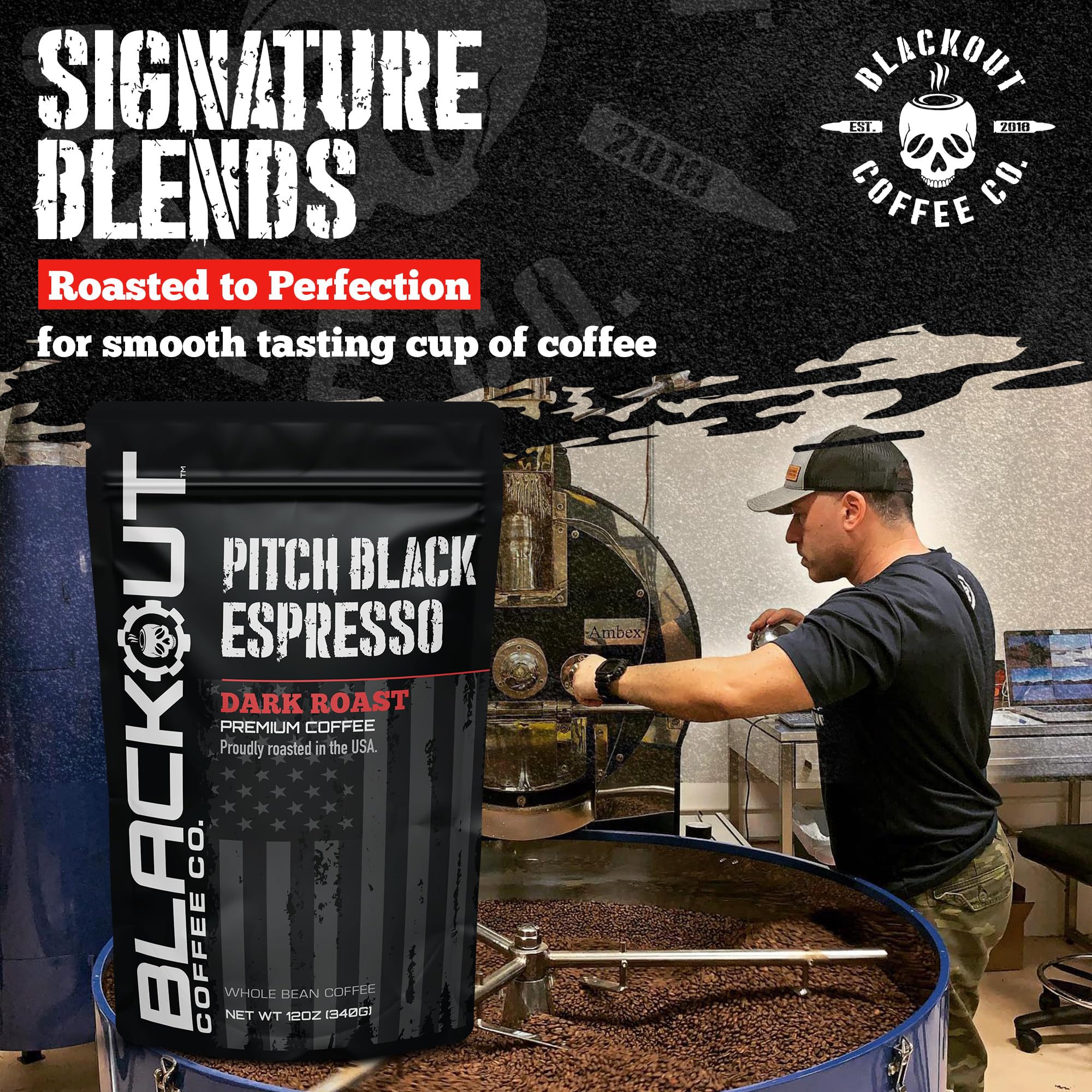 Blackout Coffee Moka pot pouring dark espresso illustrating concentrated flavor