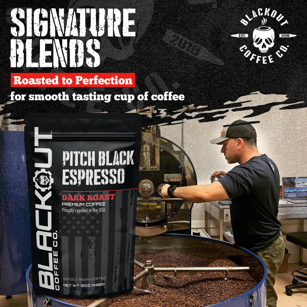 Blackout Coffee Moka pot pouring dark espresso illustrating concentrated flavor