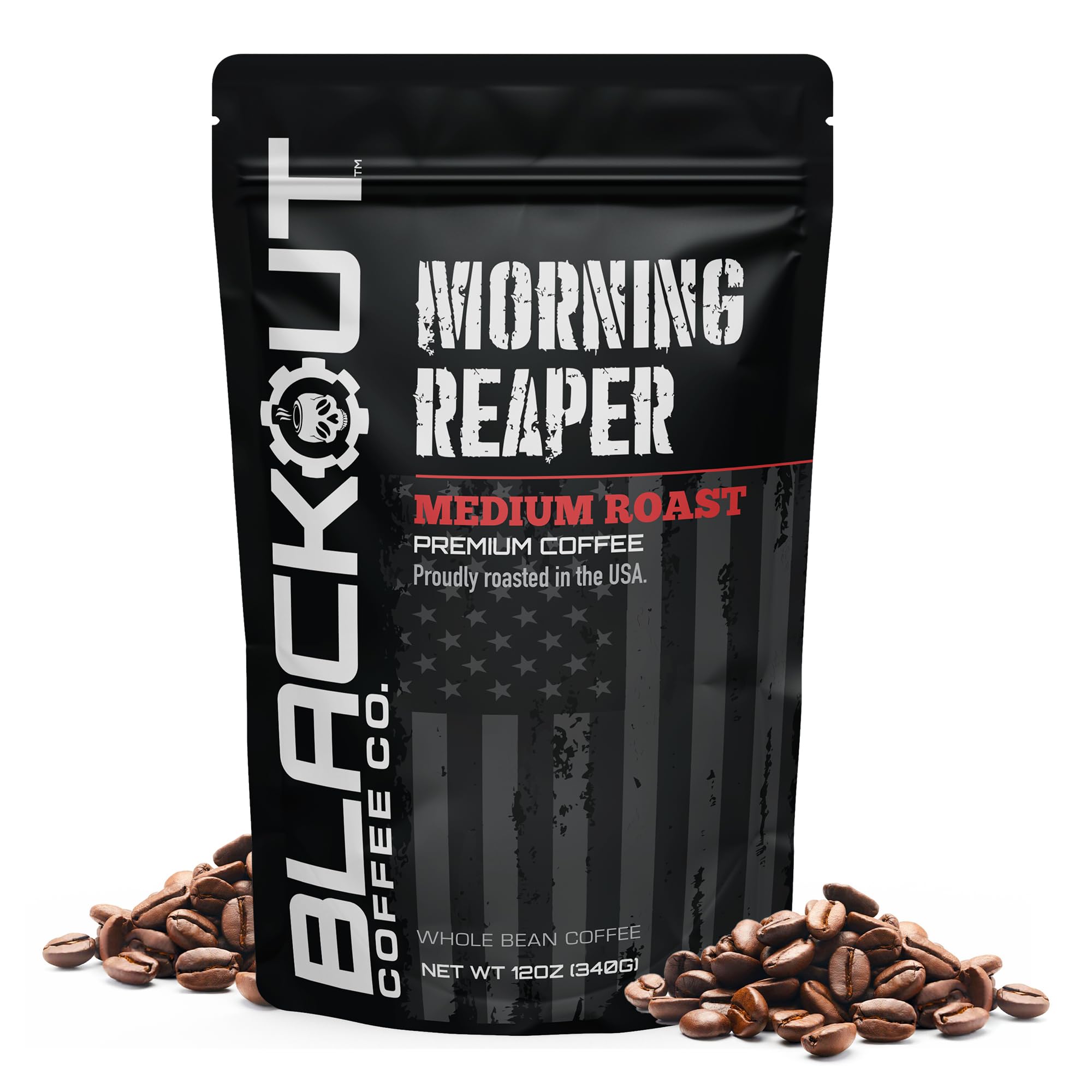 Blackout Coffee Morning Reaper front packaging showing bold branding and roast details