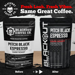 Blackout Coffee close-up of whole beans highlighting rich roast and aroma