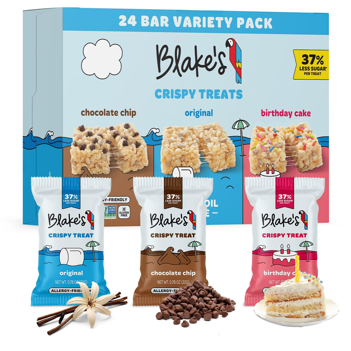 Blake's Seed Based pack front showing three flavors and count, quick snack choice