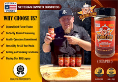 Blazing Star BBQ sprinkled on grilled peach delivering sweet-heat contrast