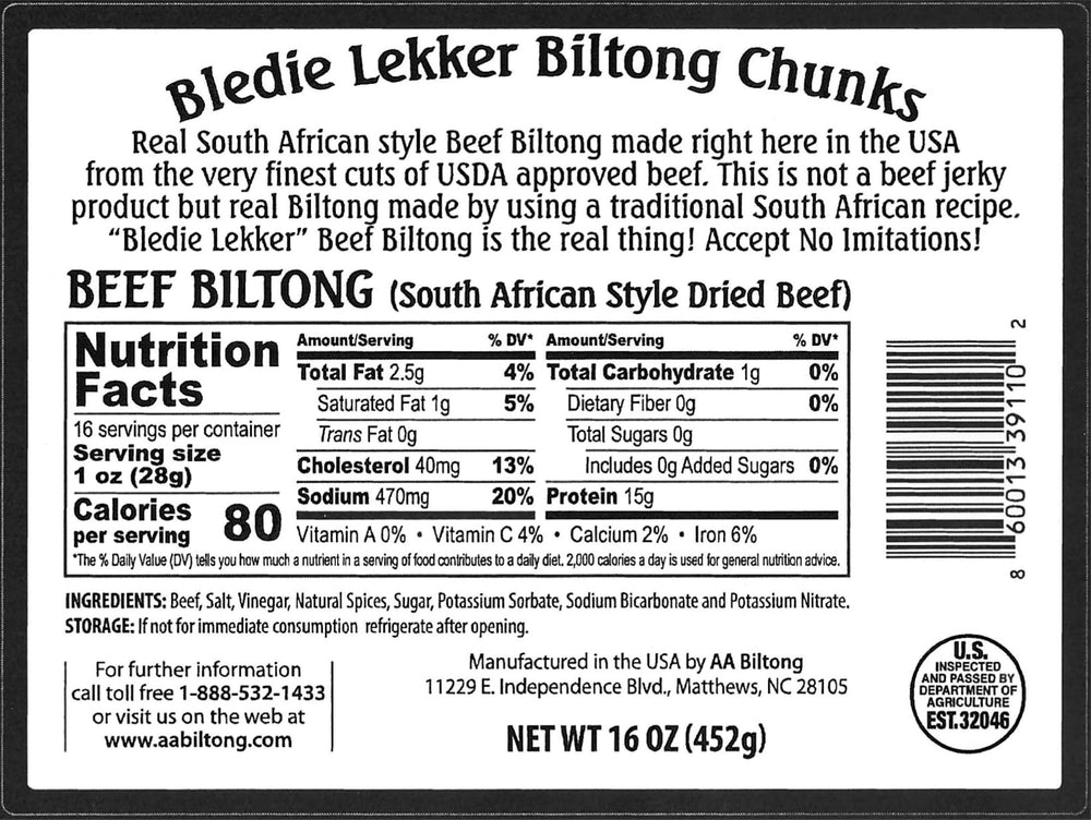 Bledie Lekker close-up of biltong chunks texture highlighting meaty chew