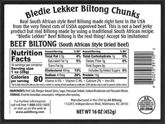 Bledie Lekker close-up of biltong chunks texture highlighting meaty chew