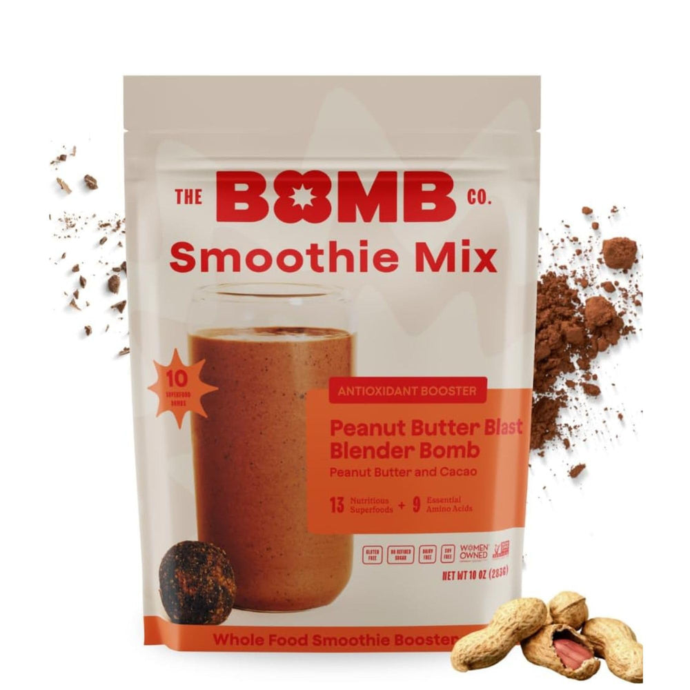 Blender Bombs PB Blast front packaging showing product and servings benefit