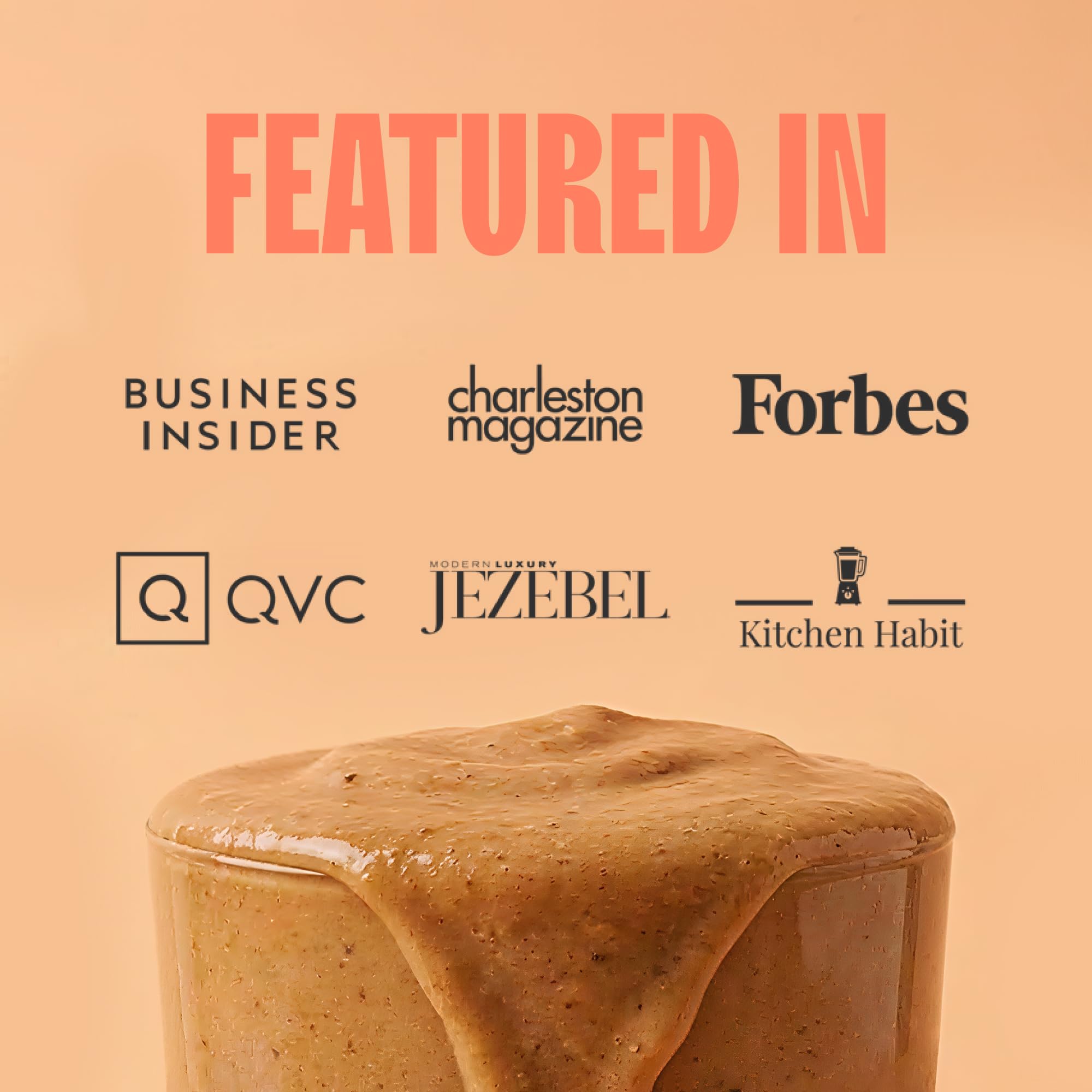 Blender Bombs PB Blast poured peanut butter smoothie in glass for creamy energy