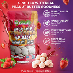 Bliss Life strawberry PBJ bite close-up displaying crunchy texture and bright flavor